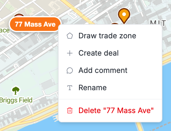 The context menu on a study pin