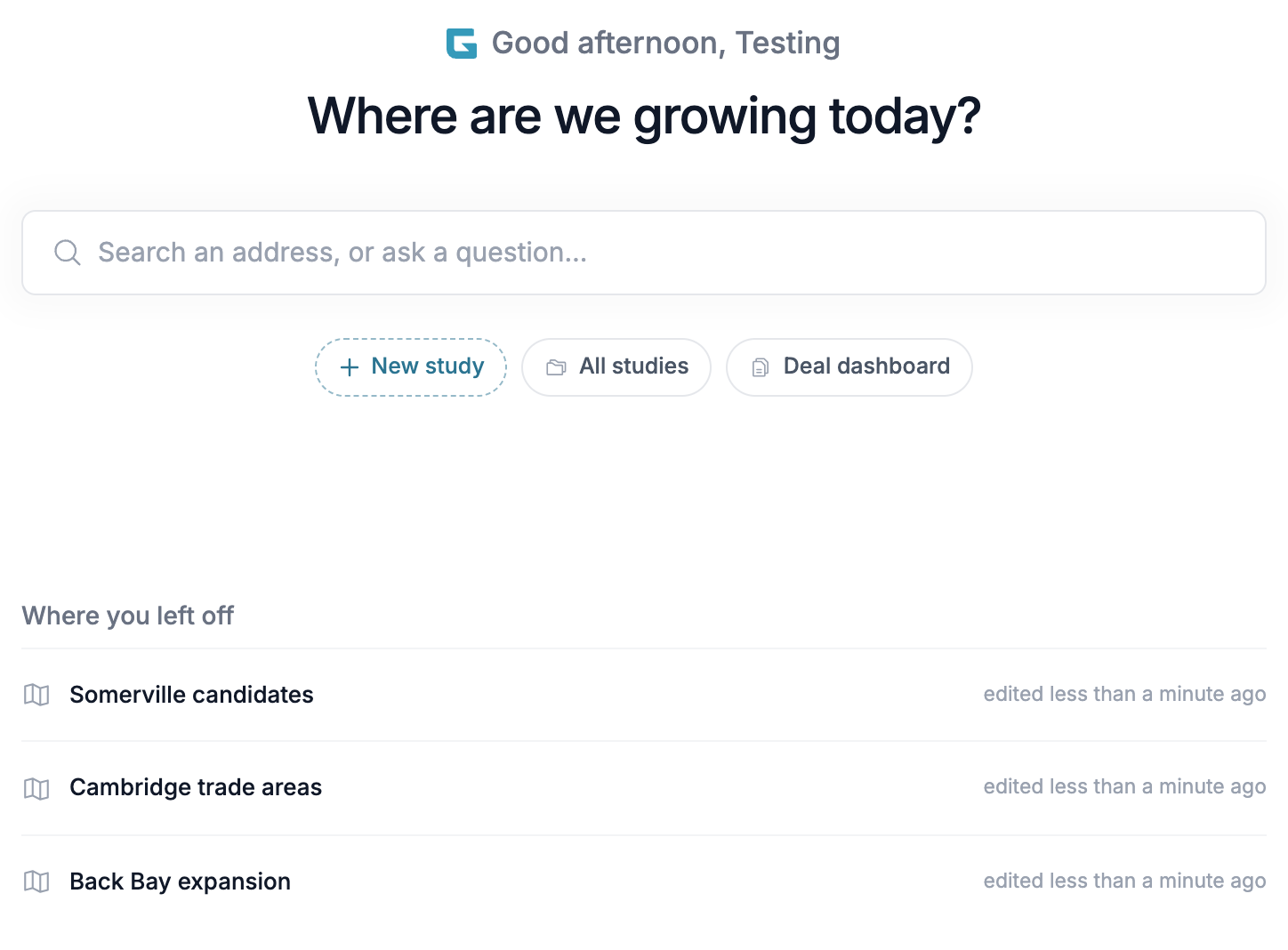 The Home page with the search bar, the quick action chips, and the Where you left off list