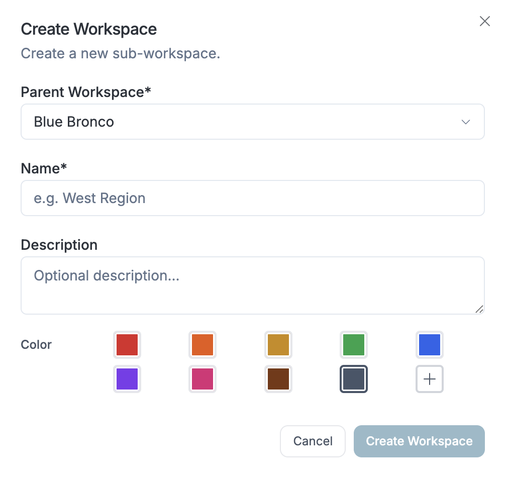 Create Workspace dialog